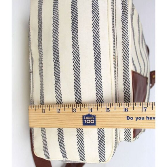 Fossil WHITE GRAY COATED CANVAS BROWN LEATHER TRIM HANDLES SHOULDER BAG BACKPACK - Picture 14 of 16